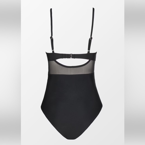 Forest Adventure Solid Mesh Wrap Front Cutout Black One Piece Swimsuit XL-1X - Picture 5 of 6